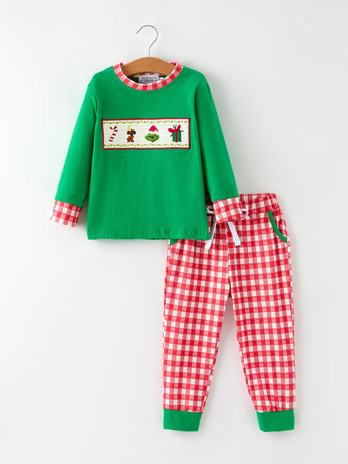 christmas-character-candy-embroidery-green-boys-set-Sophia's Style-Outfit-1
