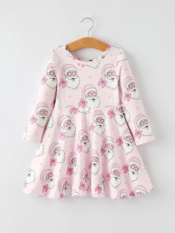 christmas-pink-santa-claus-print-girls-dress-Sophia's Style-Dress-1