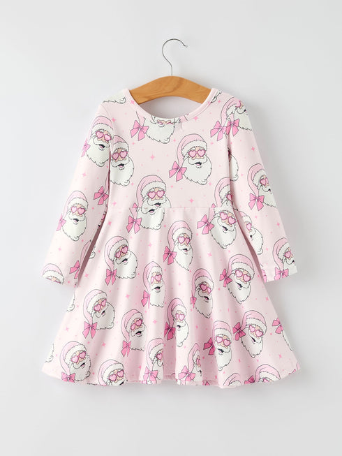 christmas-pink-santa-claus-print-girls-dress-Sophia's Style--2