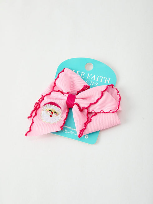 christmas-santa-claus-pink-bow-4-1-inch-hairpin-Sophia's Style-Bows-1