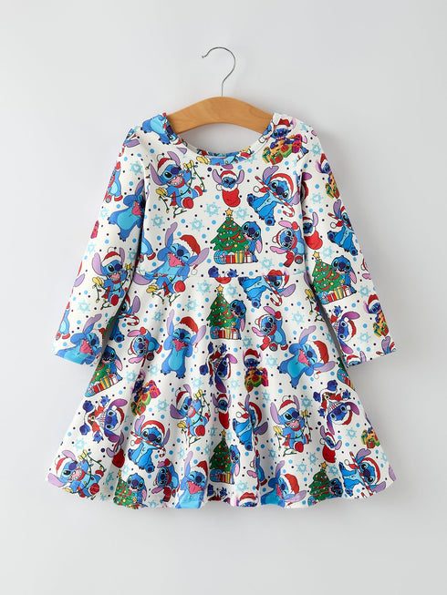 cute-christmas-tree-character-print-girls-dress-Sophia's Style-Dress-1