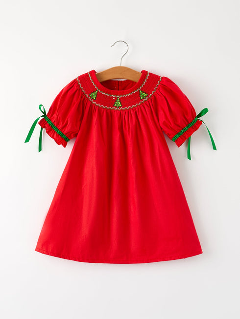 christmas-girls-dress-adorable-green-christmas-tree-embroidery - Sophia's StyleDress-1