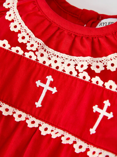 red-christmas-baby-girls-romper-cross-embroidery-with-lace-trim - Sophia's Style-3