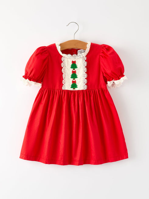 red-christmas-girls-dress-beautiful-embroidery-with-lace-trim - Sophia's StyleDress-1