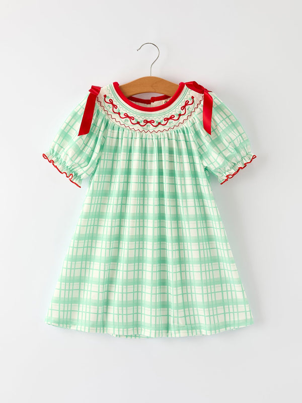 christmas-girl-smock-embroidery-green-plaid-dress-Sophia's Style-Dress-1