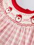 Pink Gingham Christmas Girls Dress: Santa Embroidery with Red Satin Ribbon