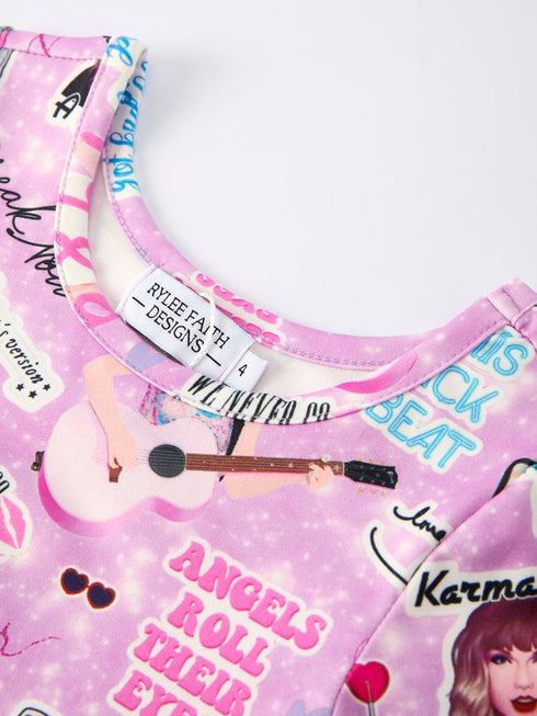 christmas-purple-ts-twirly-print-girls-short-sleeves-dress-musical-journey-in-style - Sophia's Style-3