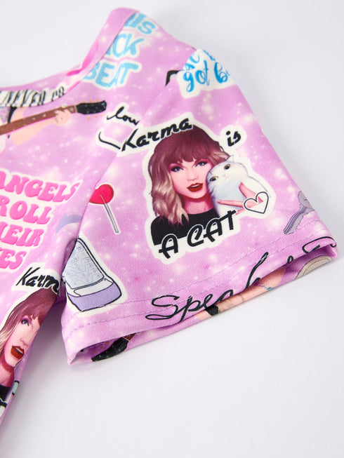 christmas-purple-ts-twirly-print-girls-short-sleeves-dress-musical-journey-in-style - Sophia's Style-4