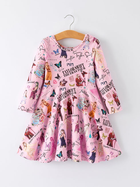 christmas-ts-twirly-print-girls-milk-silk-dress-musical-journey-in-style - Sophia's StyleDress-1