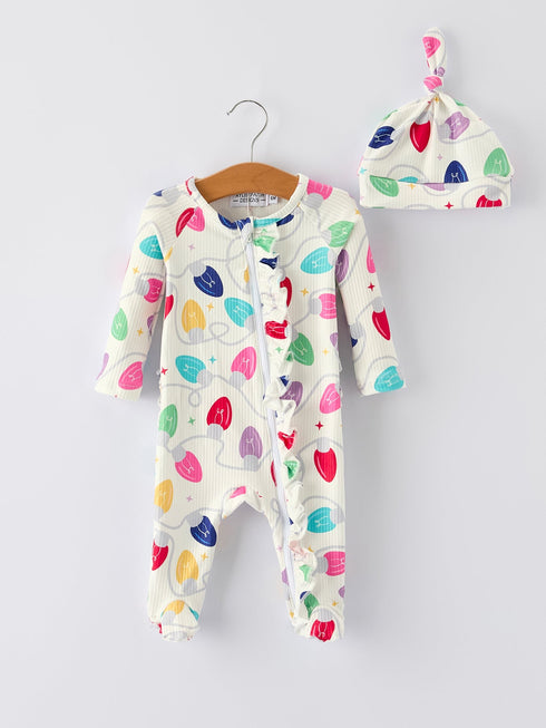 christmas-colorful-light-bulb-baby-girls-romper-with-hat-Sophia's Style-Romper-1