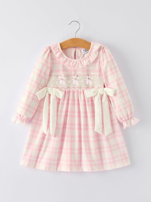 christmas-pink-cute-bow-plaid-baby-romper-soft-and-comfortable-1-Sophia's Style-Dress-1