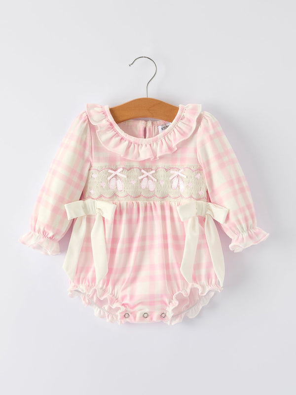 christmas-pink-cute-bow-plaid-baby-romper-soft-and-comfortable-Sophia's Style-Romper-1