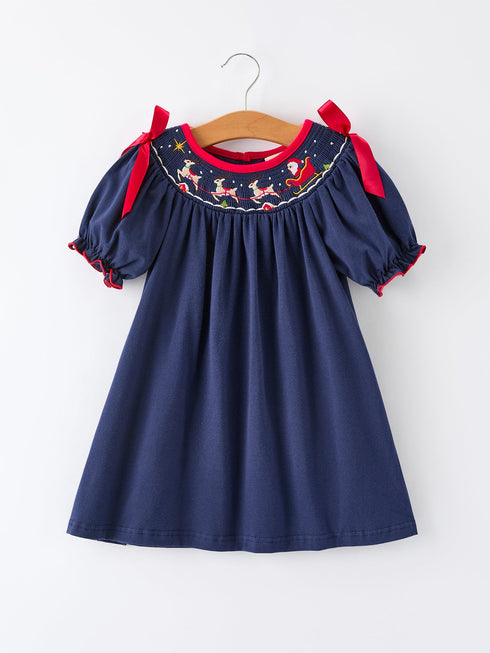 christmas-holiday-celebration-dress-navy-with-santa-sleigh-Sophia's Style-Dress-1