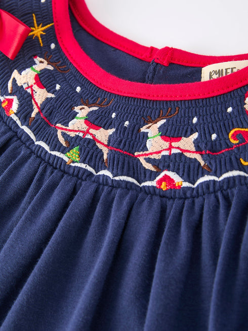 christmas-holiday-celebration-dress-navy-with-santa-sleigh-Sophia's Style--3
