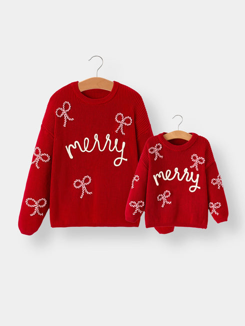 mom-and-me-winter-christmas-red-merry-pullover-sweater - Sophia's StyleTop-1
