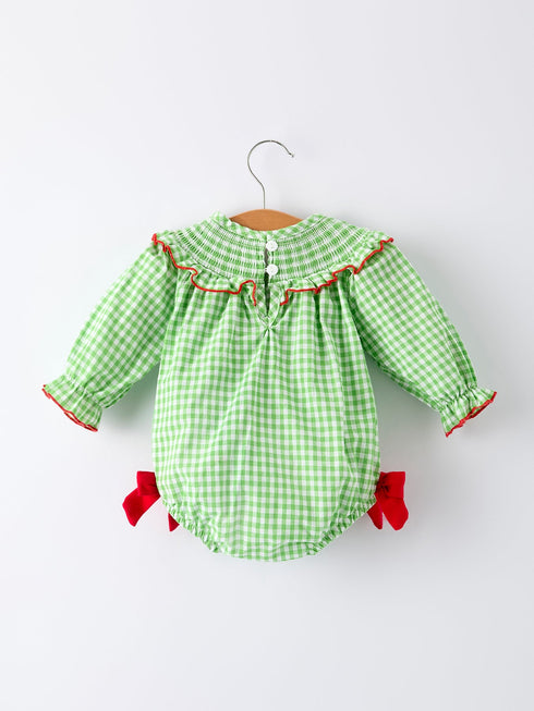 christmas-tree-smocked-embroidery-baby-girls-romper-with-green-plaid - Sophia's Style-2