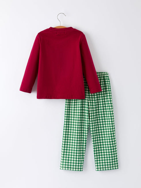christmas-tree-dog-smocking-embroidered-plaid-boys-set - Sophia's Style-2