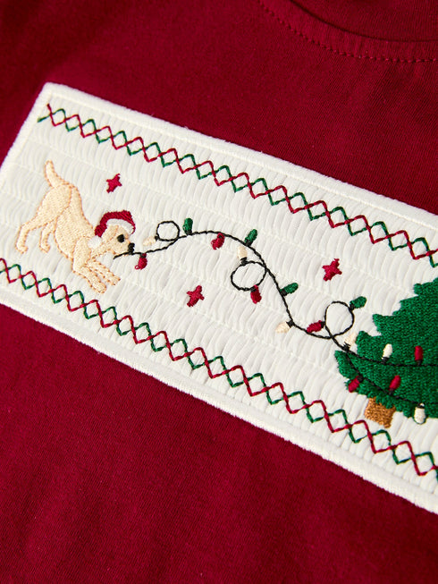 christmas-tree-dog-smocking-embroidered-plaid-boys-set - Sophia's Style-4