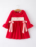 christmas-smocked-embroidery-girls-dress-with-pink-ribbon-ties-Sophia's Style-Dress-1