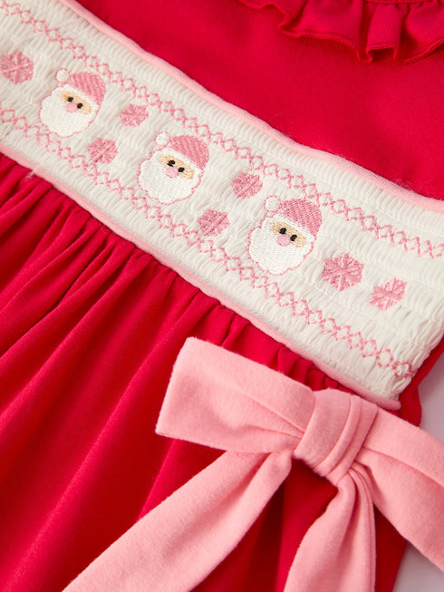 christmas-smocked-embroidery-girls-dress-with-pink-ribbon-ties-Sophia's Style--3