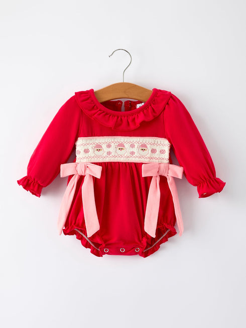 christmas-smocked-embroidery-baby-girls-romper-with-pink-ribbon-ties-Sophia's Style-Romper-1