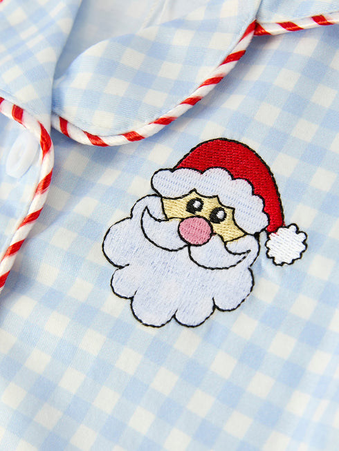 blue-christmas-santa-embroidery-plaid-girls-pajamas-set - Sophia's Style-3