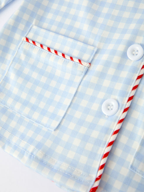 blue-christmas-santa-embroidery-plaid-girls-pajamas-set - Sophia's Style-4