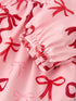 Pink Bow Print Girls Dress with Ruffle Hem