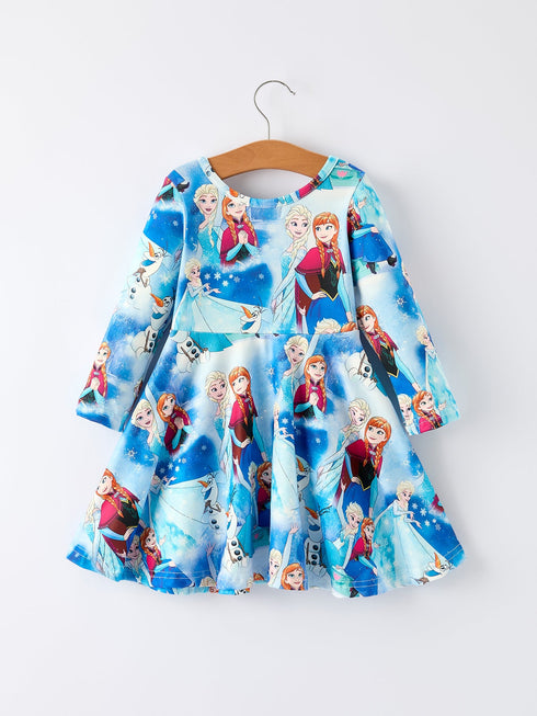 blue-christmas-character-print-party-dress - Sophia's Style-2