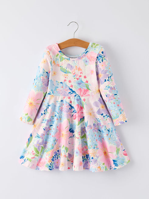christmas-floral-print-girl-dress-with-long-sleeves - Sophia's StyleDress-1