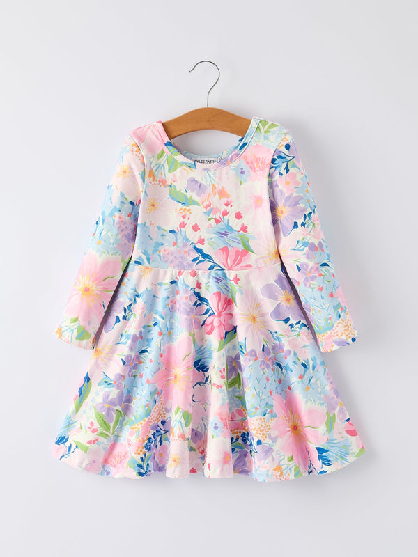christmas-floral-print-girl-dress-with-long-sleeves - Sophia's StyleDress-1