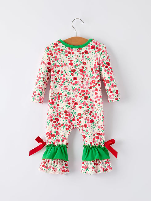 christmas-santa-applique-baby-girls-floral-long-sleeve-ruffle-romper-with-bow-ties - Sophia's Style-2