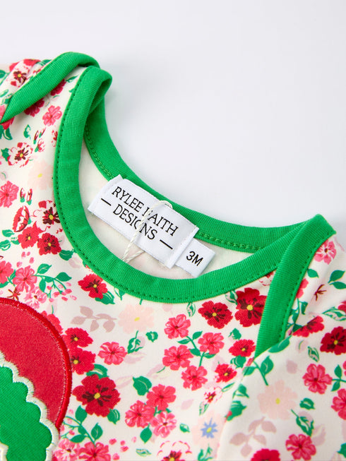 christmas-santa-applique-baby-girls-floral-long-sleeve-ruffle-romper-with-bow-ties - Sophia's Style-3