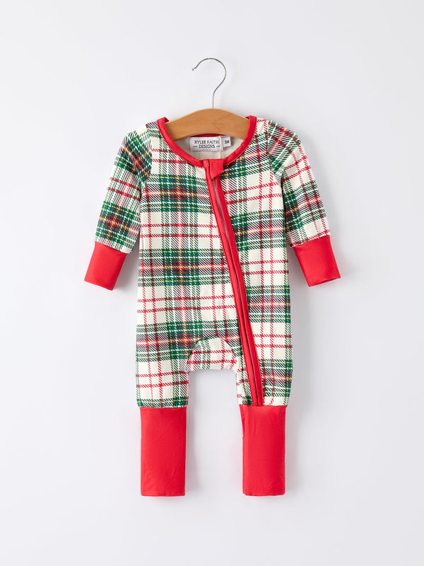 christmas-plaid-baby-girls-romper-with-long-sleeves-and-red-cuffs - Sophia's StyleRomper-1