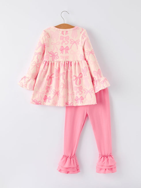 girls-pink-bow-print-ruffled-long-sleeved-set-rylee-faith-designs-Sophia's Style-2