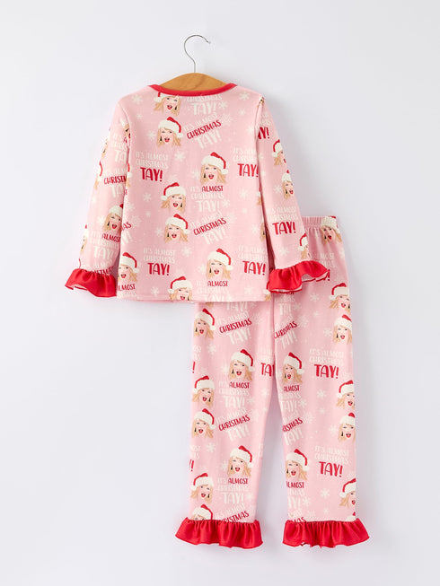 christmas-santa-ts-print-ruffle-girls-pajama-set - Sophia's Style-2