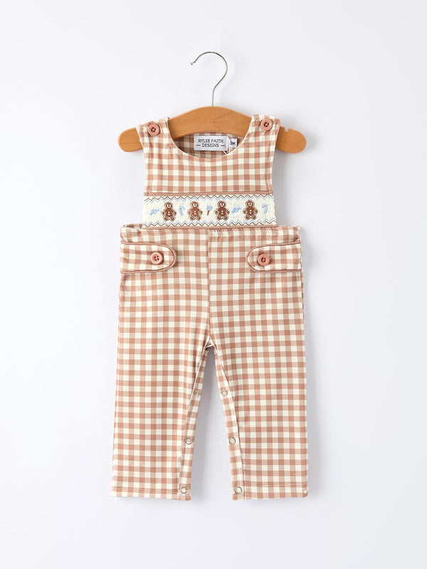christmas-vintage-style-plaid-embroidered-gingerbread-and-bows-boy-romper - Sophia's StyleRomper-1
