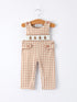 christmas-vintage-style-plaid-embroidered-gingerbread-and-bows-boy-romper - Sophia's StyleRomper-1