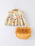 Fall Floral Print Baby Girls Long Sleeve Top with Ruffle Bloomers Set