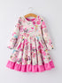 pink-ts-print-ruffle-girls-long-sleeve-christmas-dress - Sophia's StyleDress-1