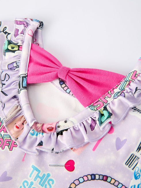 purple-ts-print-ruffle-girls-short-sleeve-christmas-dress - Sophia's Style-3