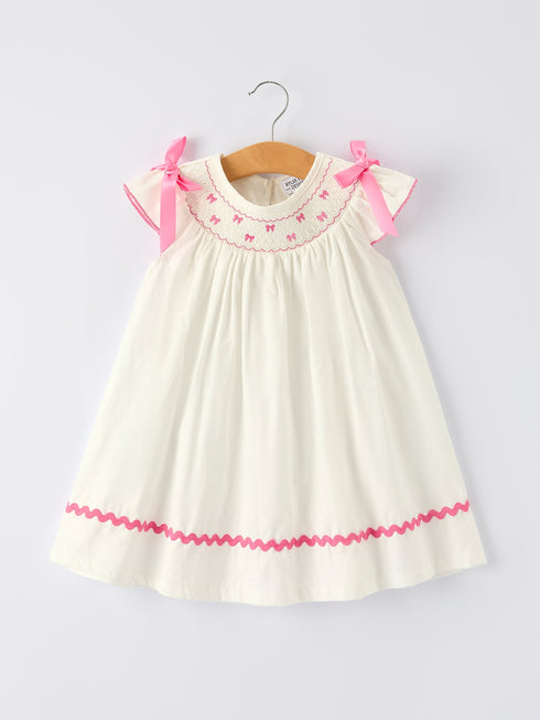 fall-white-girls-dress-with-pink-bow-embroidery-Sophia's Style-Dress-1