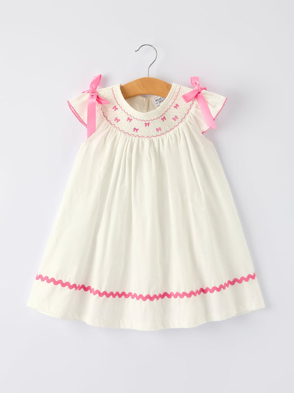 fall-white-girls-dress-with-pink-bow-embroidery-Sophia's Style-Dress-1