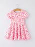 girls-pink-dress-with-bow-pattern-cute-short-sleeve-outfit-rylee-faith-designs-Sophia's StyleDress-1