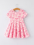 girls-pink-dress-with-bow-pattern-cute-short-sleeve-outfit-rylee-faith-designs-Sophia's Style-2