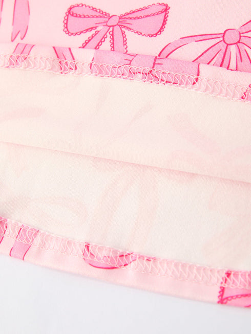girls-pink-dress-with-bow-pattern-cute-short-sleeve-outfit-rylee-faith-designs-Sophia's Style-5
