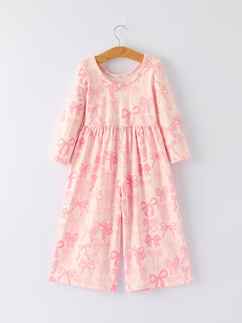 girls-pink-bow-print-long-sleeve-jumpsuit-rylee-faith-designs-Sophia's Style-2
