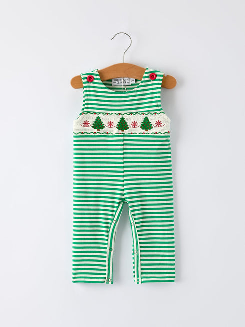 christmas-tree-smocked-green-stripe-baby-boy-romper - Sophia's StyleRomper-1