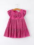 Girls Pink Bow Print Short Sleeve Dress