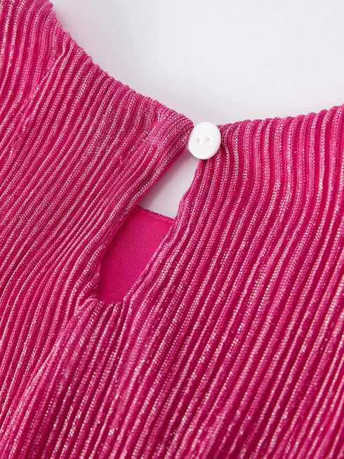 Girls Pink Bow Print Short Sleeve Dress